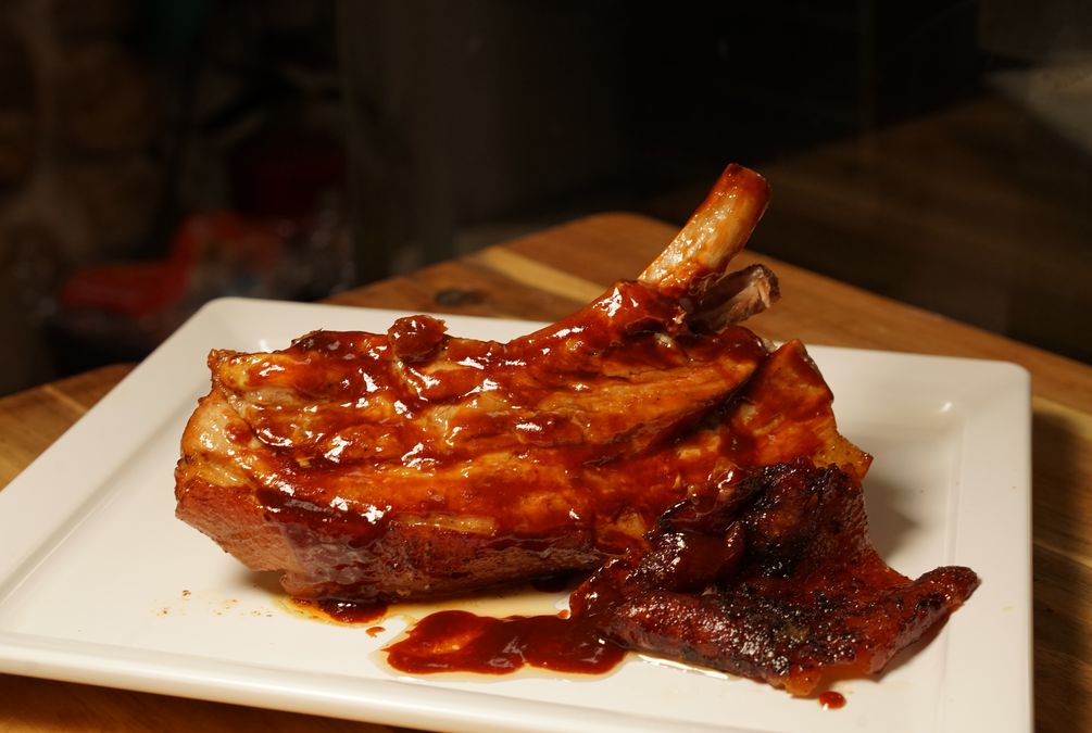 House-glazed pork ribs, slow-roasted